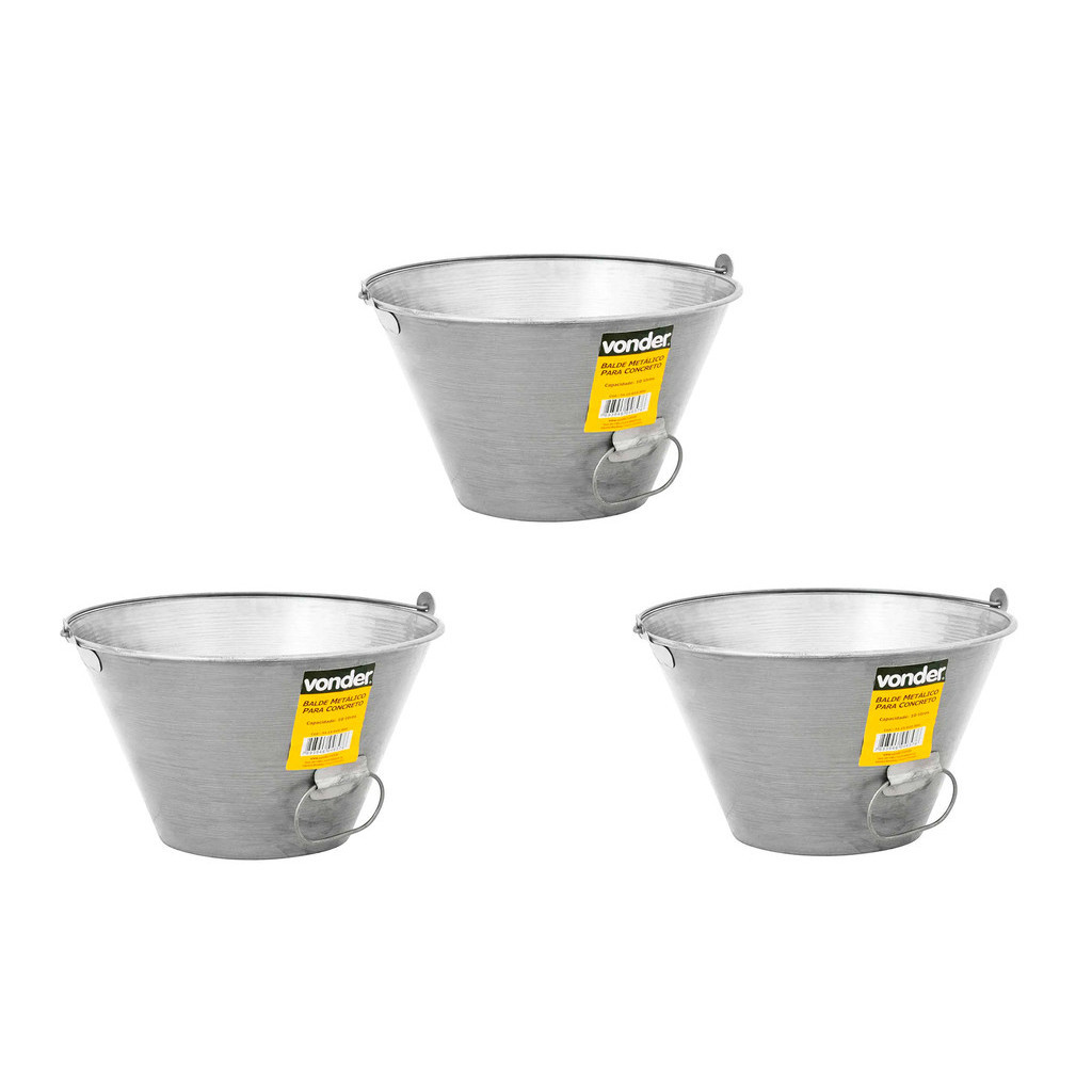 Kit 3 Balde Metálico Concreto Construção 10 Litros VONDER em Oferta na Shopee