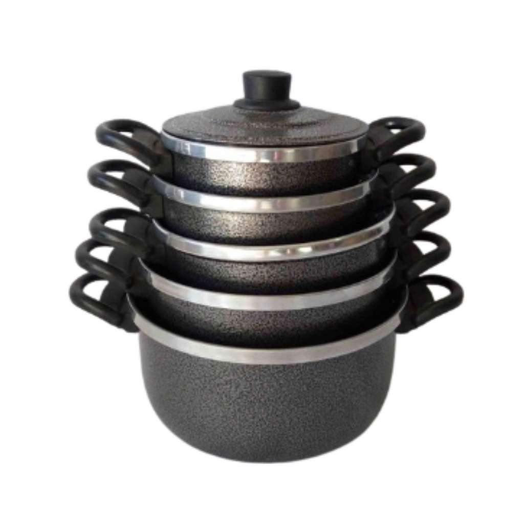 Conjunto de Panelas Caçarola 5 peças Alumínio , Jogo de Panela Preta Craqueado