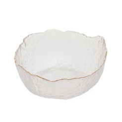 Bowl de Cristal Martelado 19cm com Borda Dourada Taj Wolff para Servir Saladas Sobremesas Entradas Mesa Posta Nobre Luxo