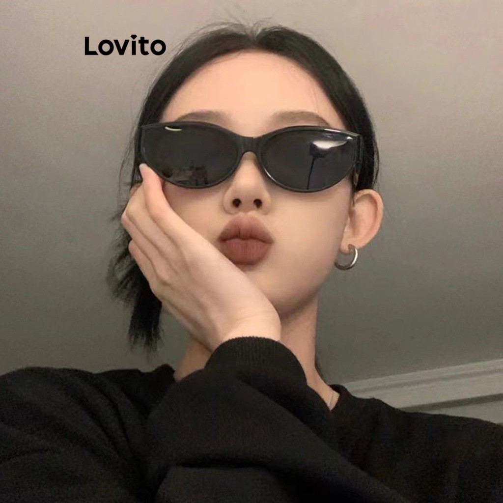(Trendy) Lovito Casual Óculos de Sol Femininos Lisos Gatinho LFA08707 (Preto) em Oferta na Shopee
