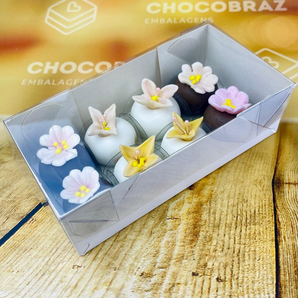 10~50 CAIXA P/ 08 DOCES BRANCA C/ TAMPA ACETATO 14X7X4 5054 (IDEIA) ESSENCIAL