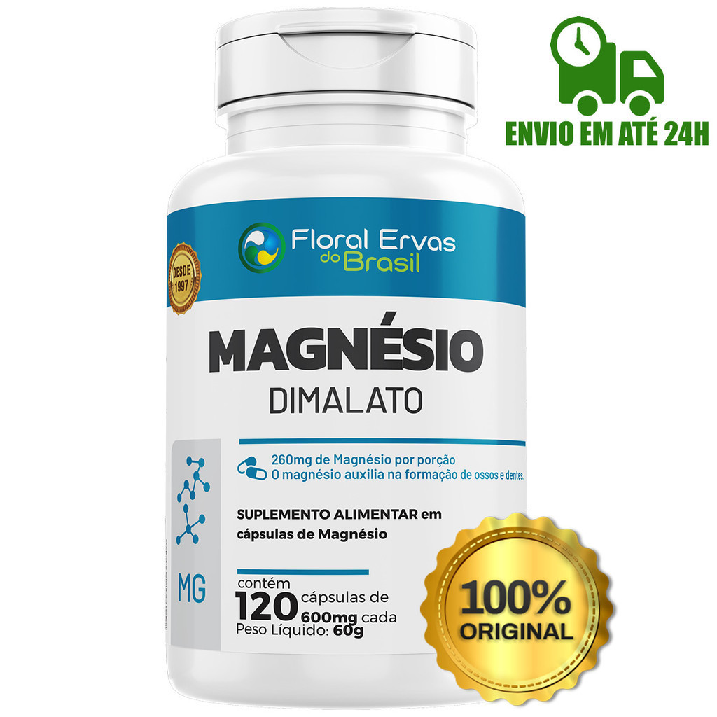 Magnésio Dimalato 600mg 120 Cápsulas Floral Ervas Original