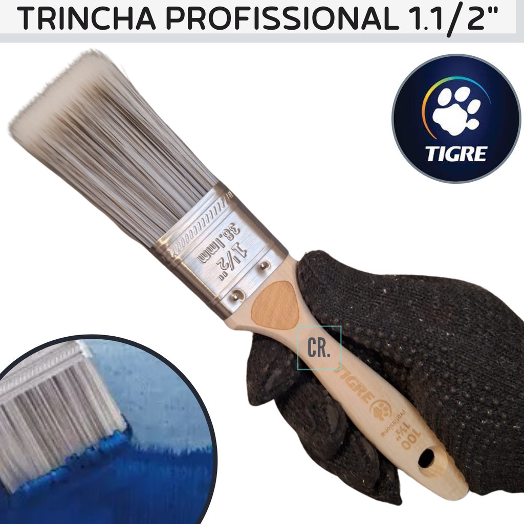 Trincha Premium Pincel Profissional Tigre Cabo de Madeira 1.1/2" Para Pintor Pintura Pintar Casa.