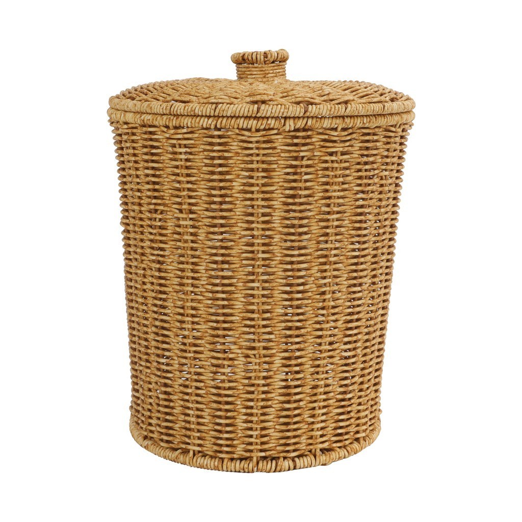 lixeira com tampa redonda 10L textura rattan - oikos - Home & Living