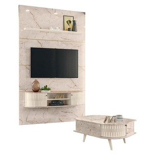 Estante Home Theater Com Bancada Suspensa Monte Carlo Com Mesa De Centro Indianápolis Calacata Off White - Madetec em Oferta na Shopee