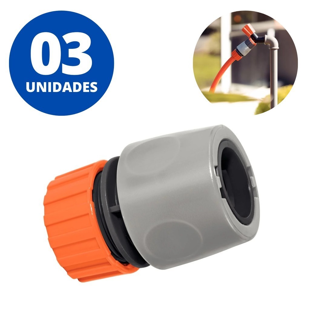 Kit 3 Engates Rápidos para Mangueira de 1/2 Polegada Tramontina Conector Conexão Plástica Irrigação Jardim Casa