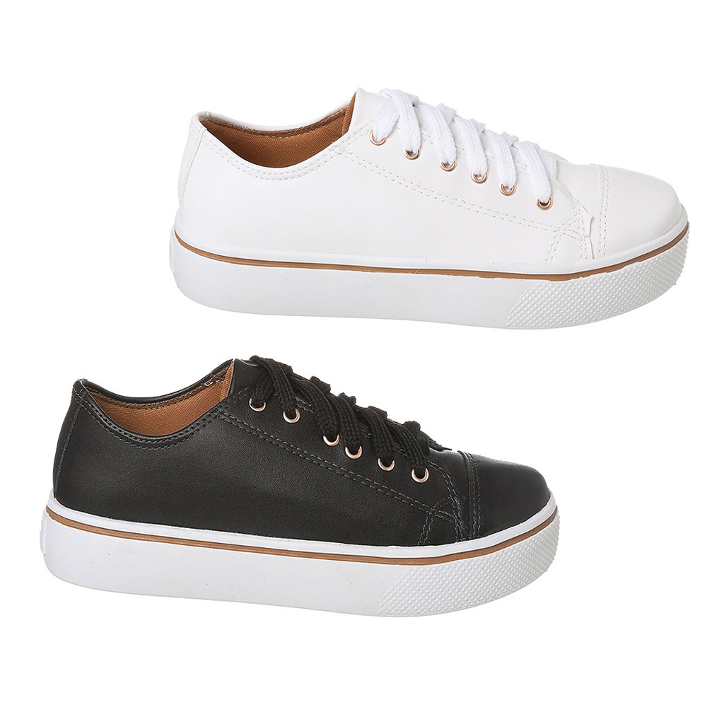 Tênis Casual Feminino Cadarço Sapatenis Moda Estiloso branquinho