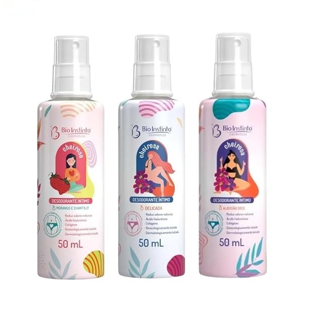 Kit c/ 3 Desodorante Íntimo Cheirosa Algodão Doce, Delicada e Morango E Chantilly 50ml  Bio Instinto