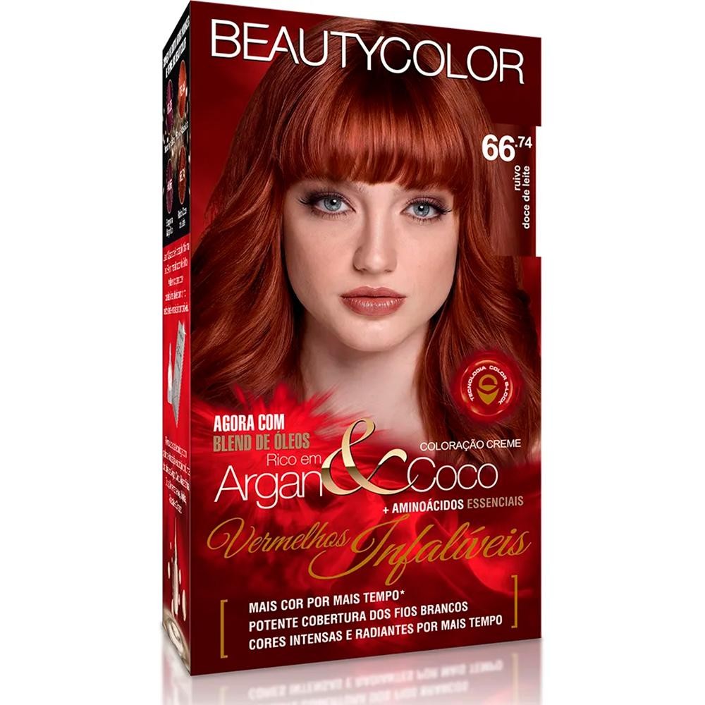 Kit Coloração Permanente Capilar Beauty Color Ruivo Doce de Leite 66.74 Blend de Óleos Aminoácidos em Oferta na Shopee