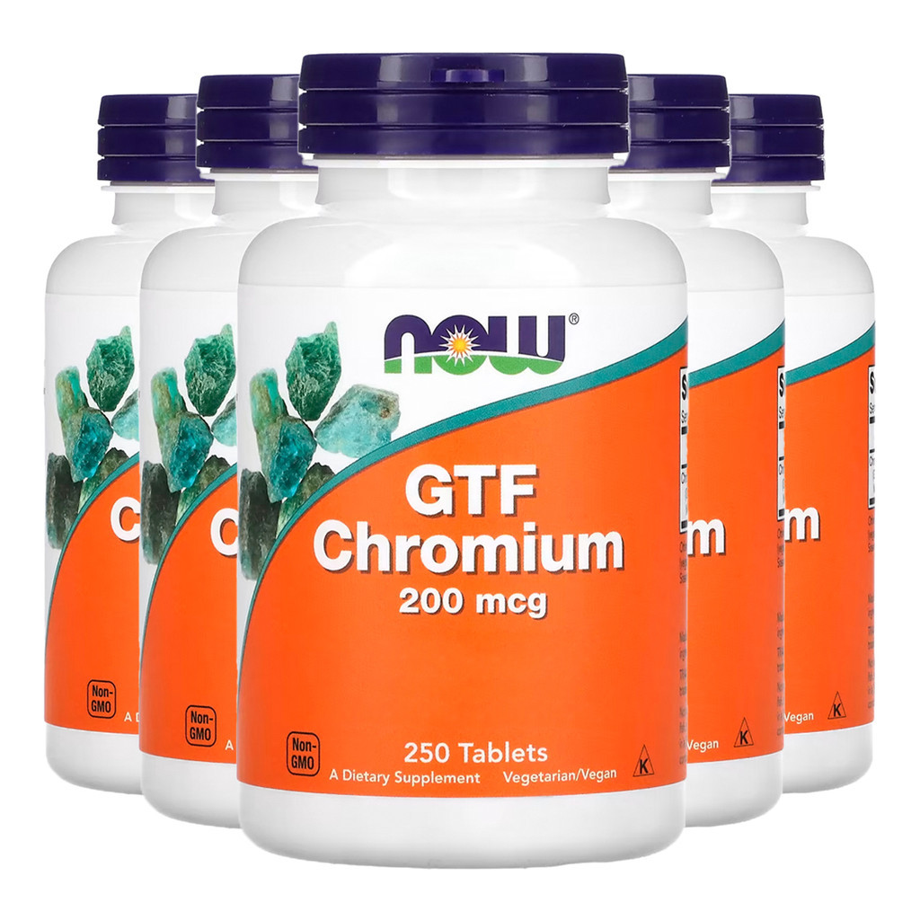 Kit 5x Cromo Gtf 200mcg Forma Ativa Now Foods 250Tabs Importado /Made in Usa