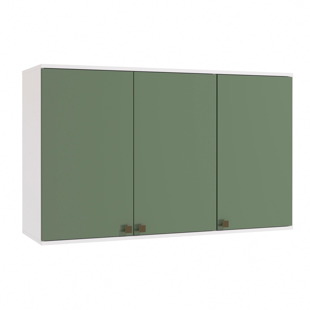 Armário Aéreo Celeste Kappesberg 100% MDF 3 Portas Branco/Verde 120cm - Home & Living