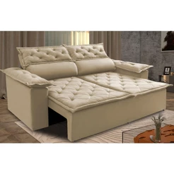 Sofá Retrátil e Reclinável Cama inBox Compact 1,50m Tecido Suede Velusoft Bege