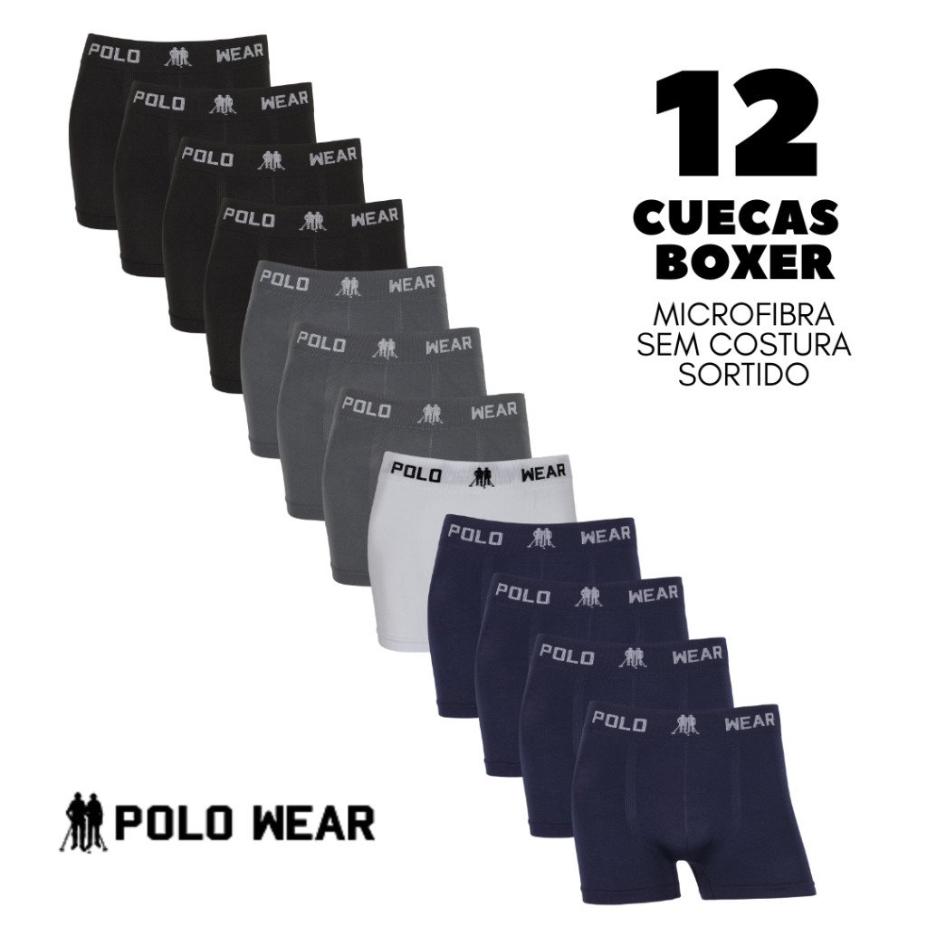 Kit 12 Cuecas Boxer POLO WEAR em Microfibra Sem Costura em Oferta na Shopee
