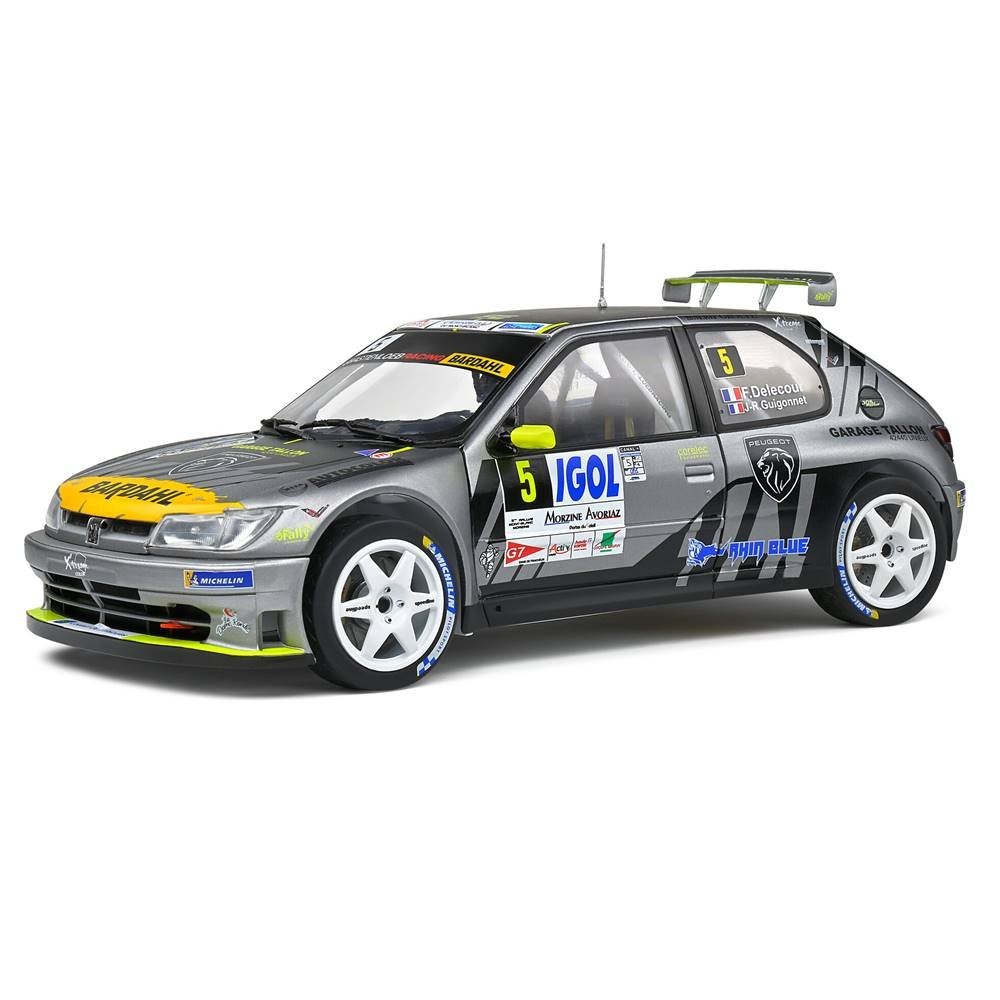 Miniatura Carro Peugeot 306 Maxi - Rally Du Mont Blanc - #5 F. Delecour / Jr. Guigonnet (2021) - 1:18 - Solido