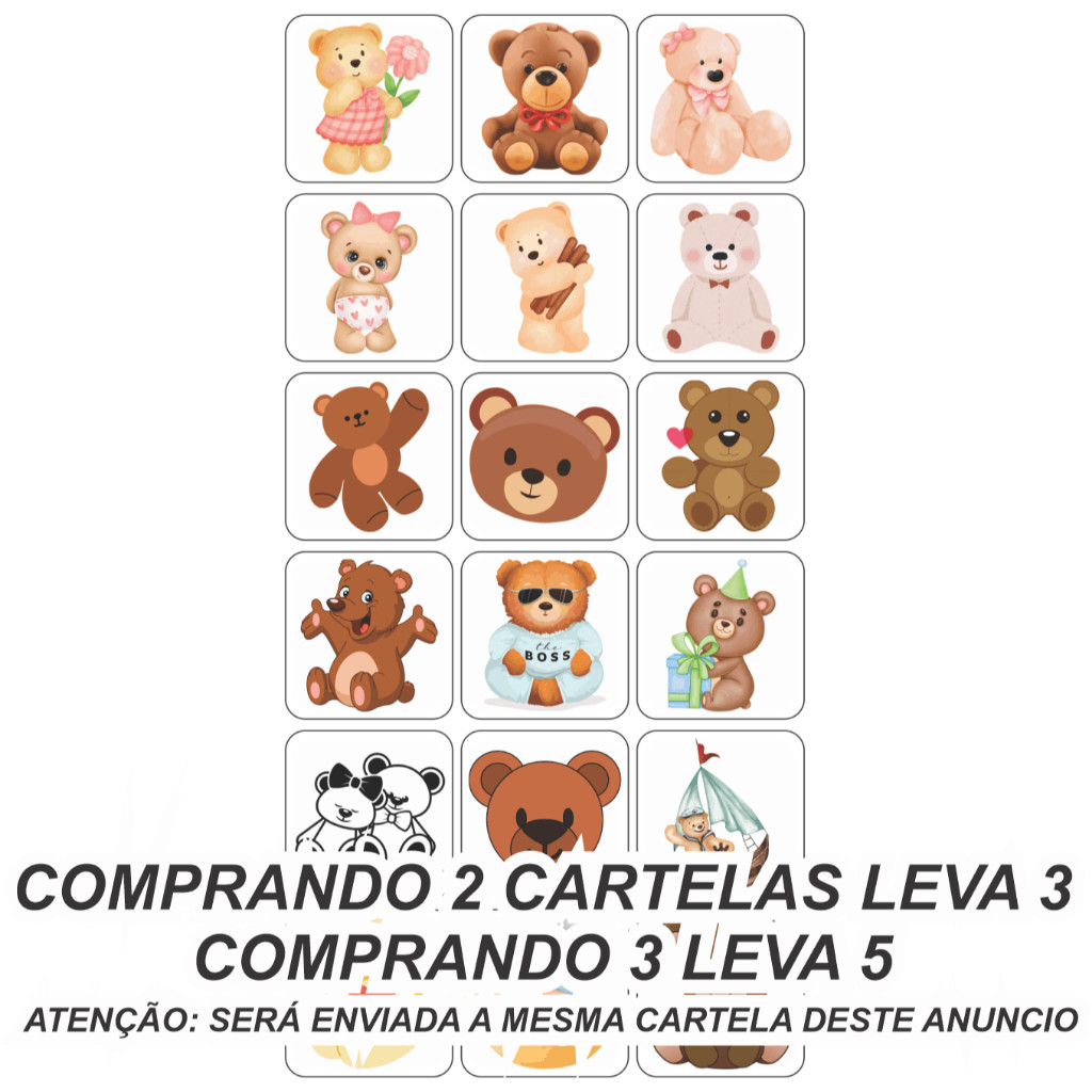 Cartela de Adesivos 18 Unidades de 2,5x2,5 cm Urso Ursinho Prova de Água Cores Vibrantes e Alta Durabilidade  Ideal para Tags Etiquetas Rótulos Brindes de Aniversário Lembrancinhas lembrança Lacres Cadernos Celulares Tubetes Latinhas Saquinhos brinde