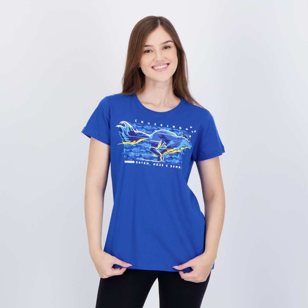 Camisa Cruzeiro Ontem Hoje e Sempre Feminina Azul - Sports & Outdoors