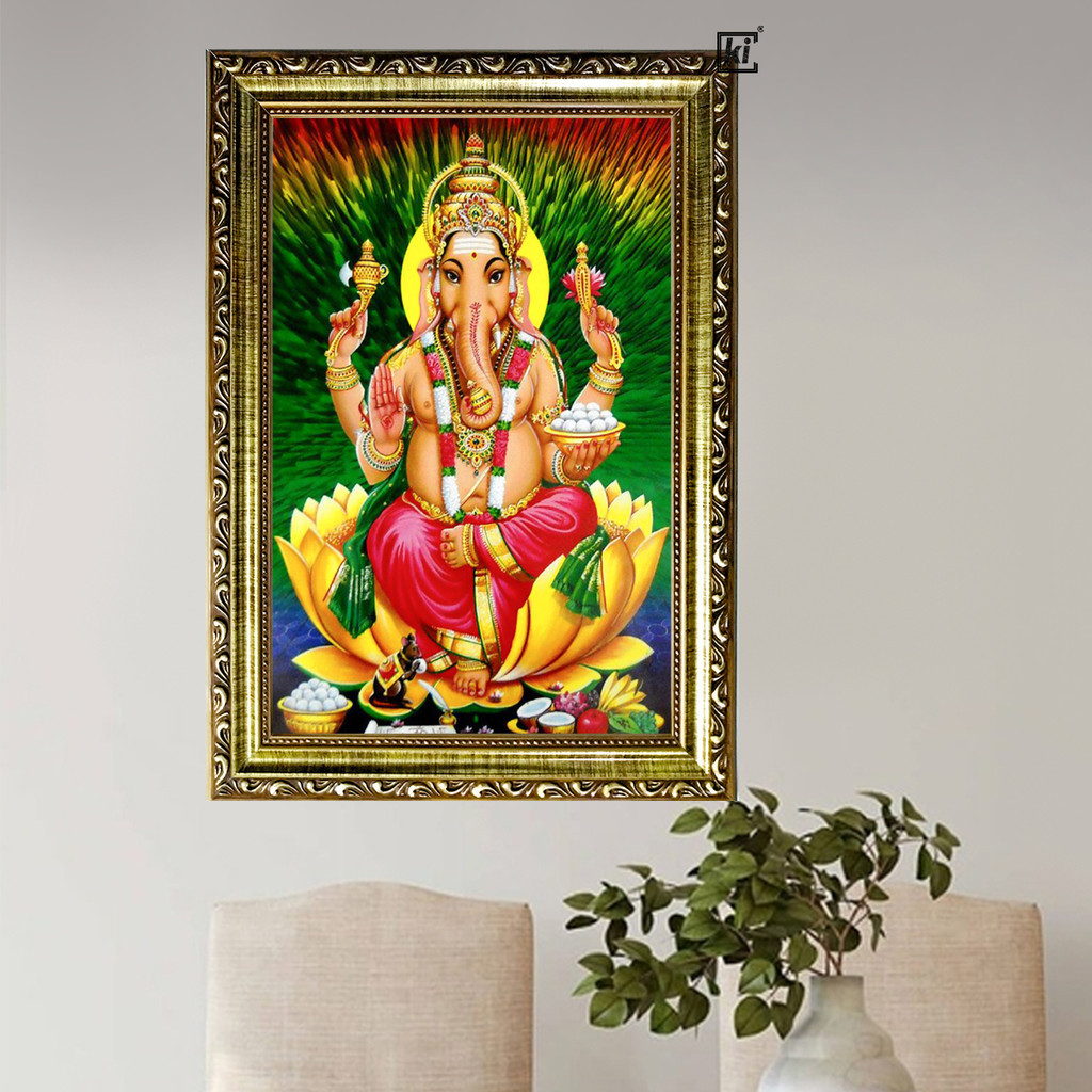 Quadro Moldura Hindu Ganesha Kali Trabalhada 35x47xcm