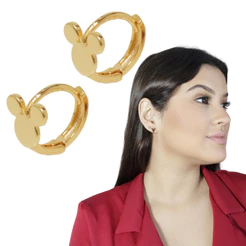 Brinco ouro Mickey banhado Argolinha Mickey pequena delicado