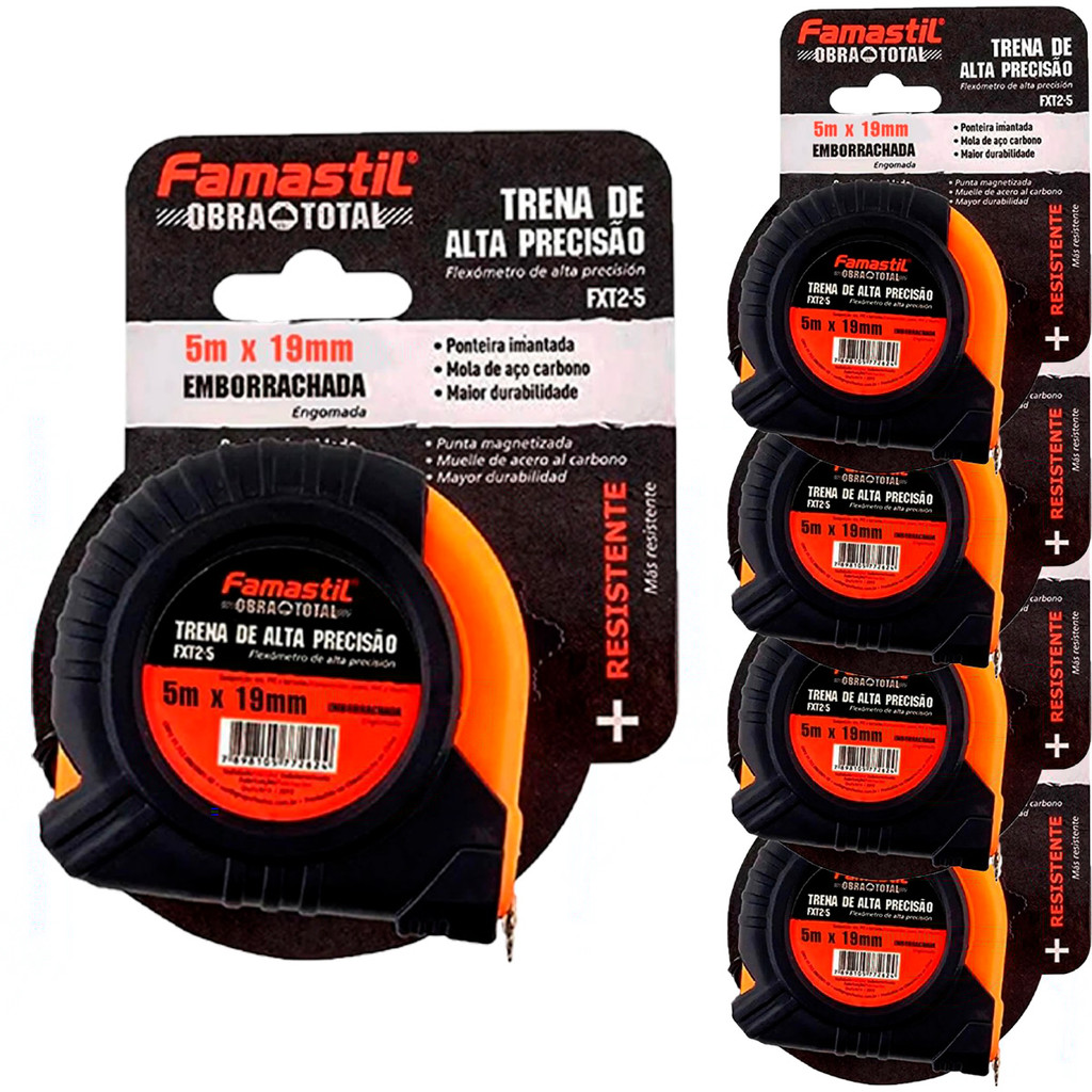 Kit 5 Trena Emborrachada  de Alta Precisão 5Mx19Mm Famastil - Home & Living