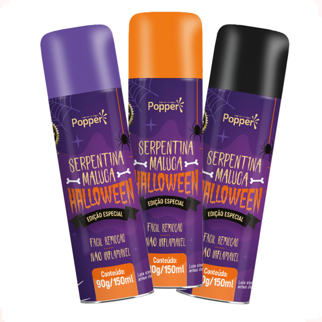 Kit 3 Spray Serpentina Halloween Espuminha Decoração Festa