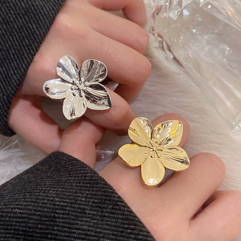 Elegante Ouro Metal Flor Floral Aberto Anel Personalidade Moda Feminina Menina Ins em Oferta na Shopee