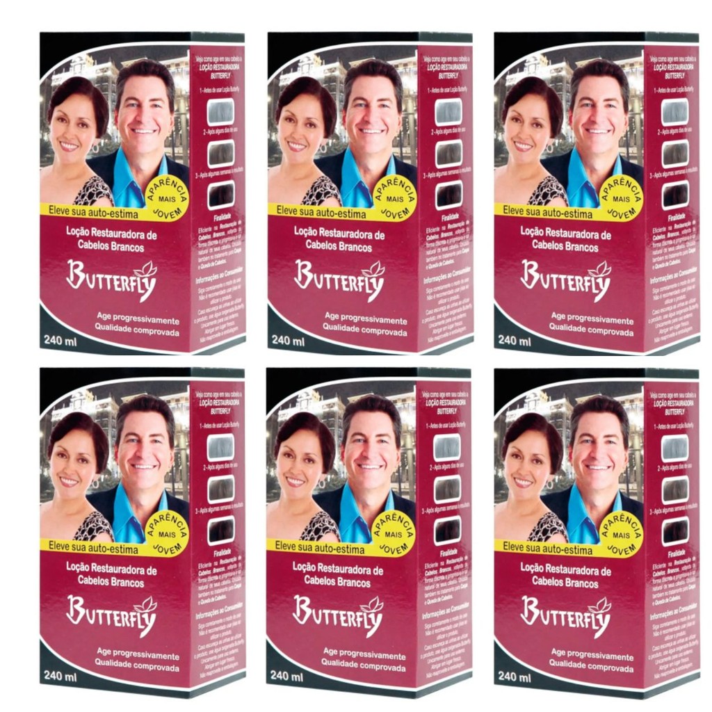 Kit 6 Loção Restauradora Cabelos Brancos 240Ml - Butterfly
