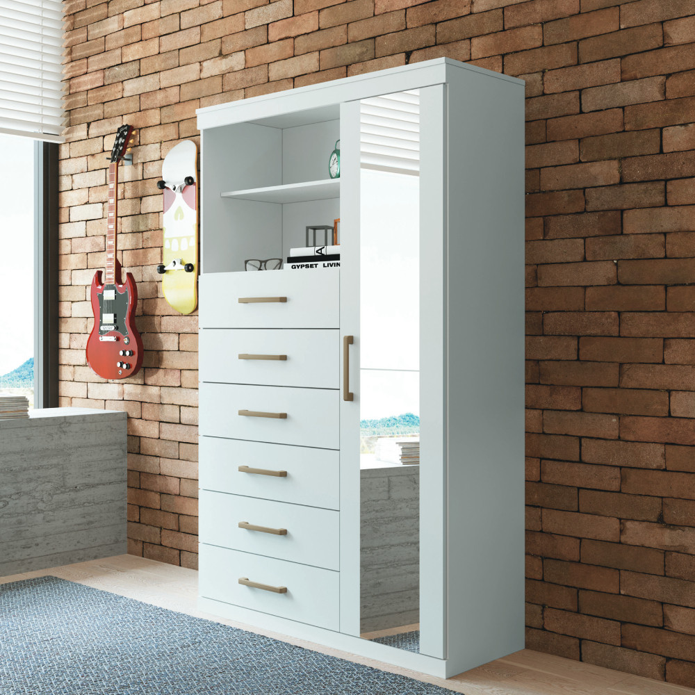 Cômoda Multiuso 1 Porta e 6 Gavetas com Espelho Marabá Santos Andirá - Home & Living