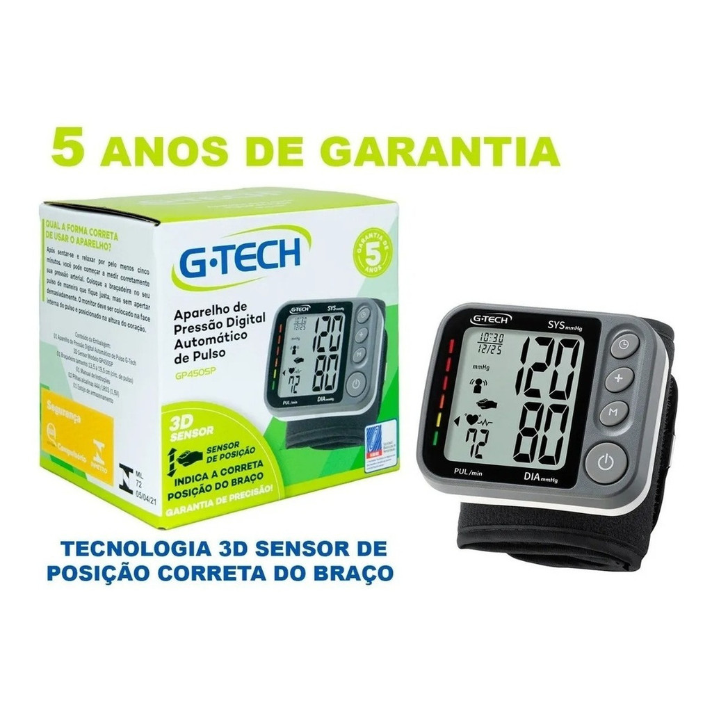 Aparelho Medidor De Pressão Digital Gtech  Sensor 3d - Pulso