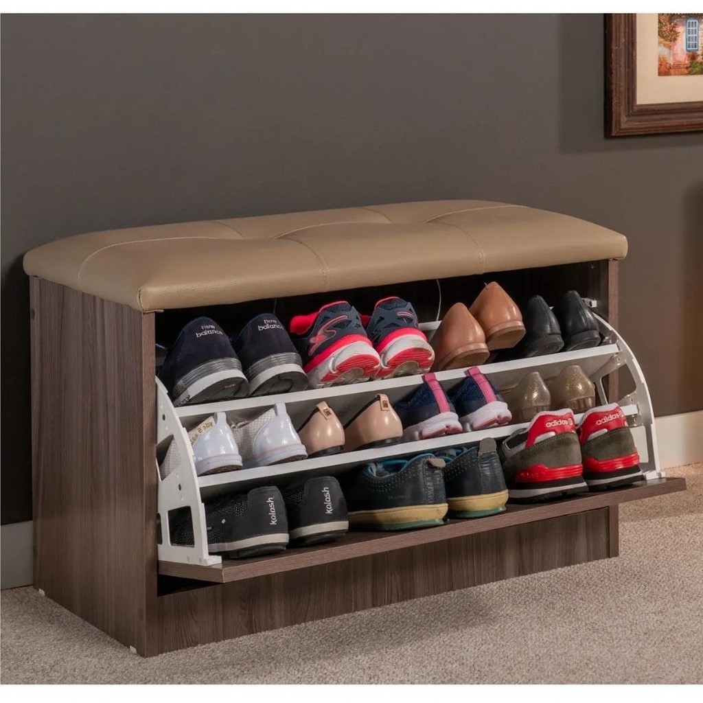 Sapateira Puff Bau Cama Versatile Premium Luxo Até 12 Pares em Oferta na Shopee