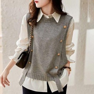 Colete Feminino Macio E Leve , Sem Mangas , Regata De Malha Aconchegante Para Elegante , Gola Redonda Cor Sólida Outono