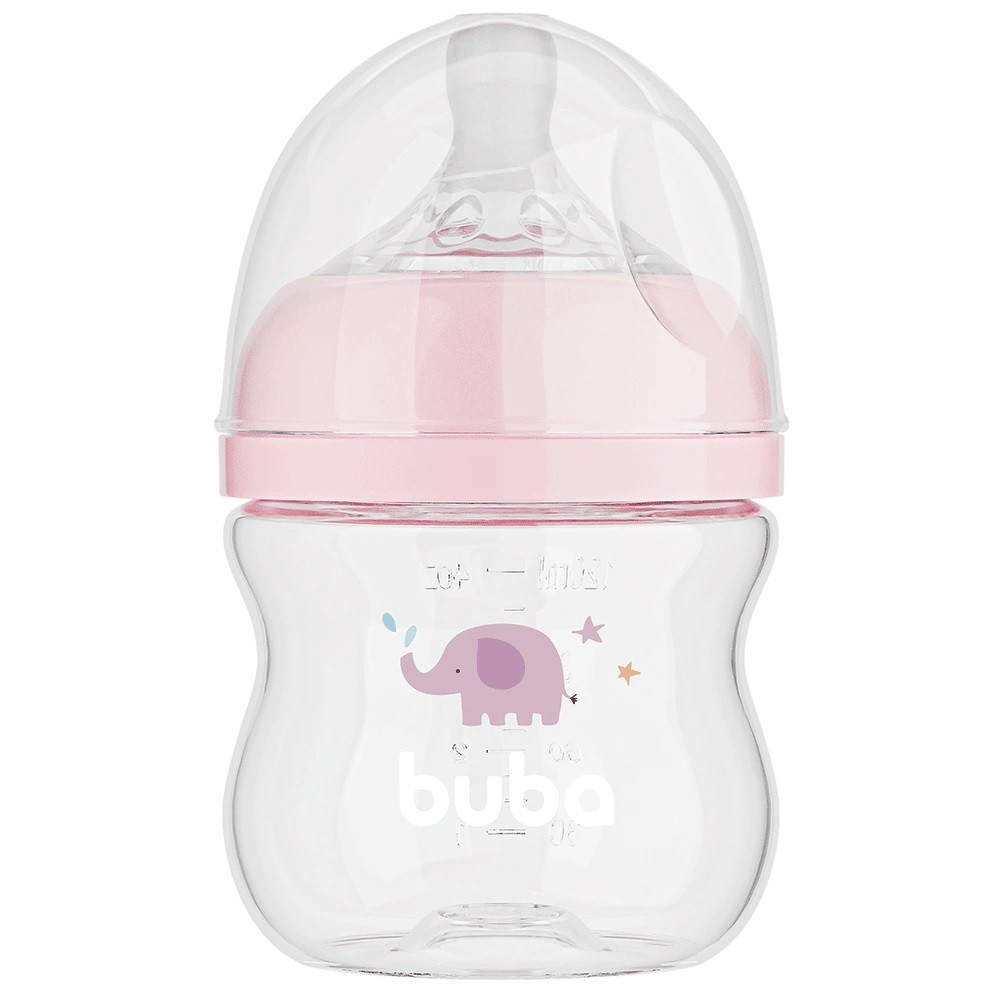 Mamadeira Easy Flow 120ml Com Bico Antivazamento Fluxo 1 Elefante Rosa Buba mamadeira buba 120ml