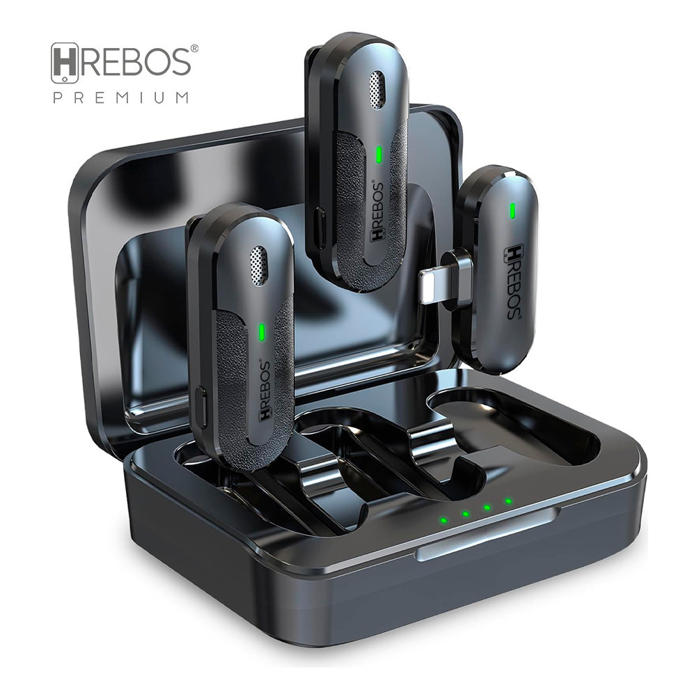 Microfone Hrebos Para iPhone Ios Duplo Lapela Sem Fio Lightning