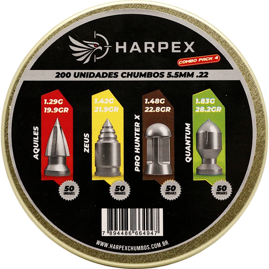 Chumbinho Harpex Combo Pack 4 - Aquiles, Zeus, Pro Hunter X e Quantum 5.5mm (.22) - 200un