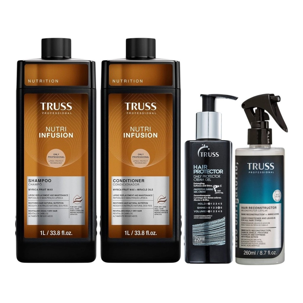 Kit Truss Nutri Infusion - Shampoo 1L + Condicionador 1L + Hair Protector 250ml + Uso Obr. Reconst. Capilar 260ml