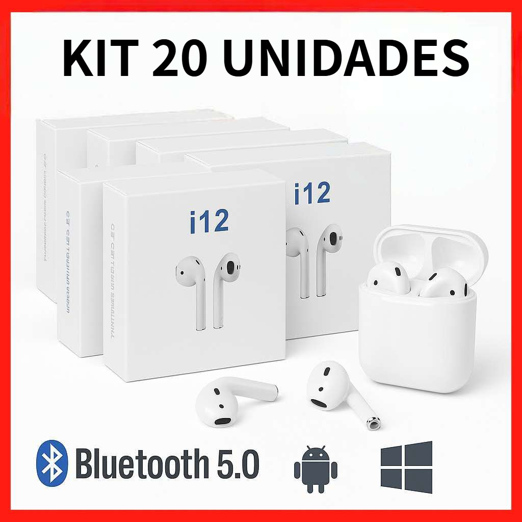 Kit 20/30/40 Fone de Ouvido Sem Fio i12 Tws Bluetooth 5.0 Com Touch