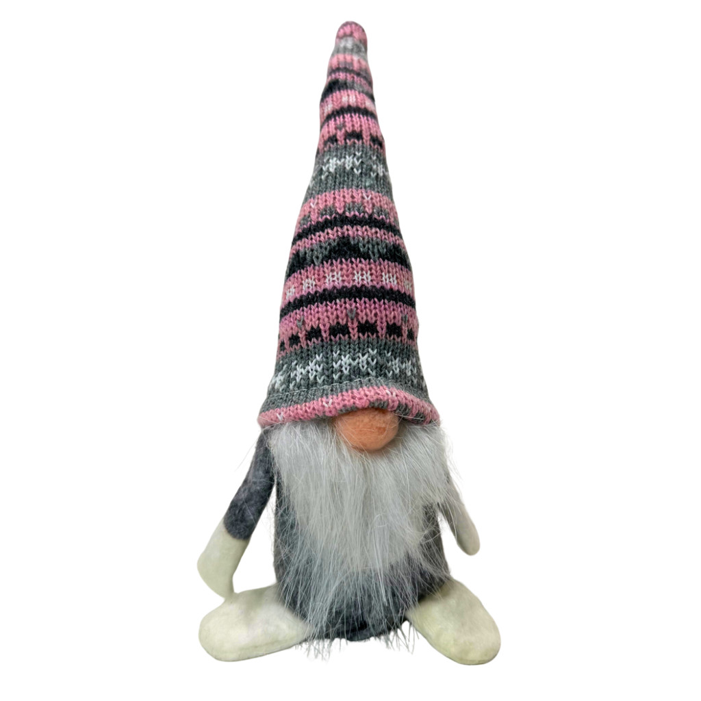 Gnomo Papai Noel Cinza Enfeite Natalino Boneco Gorro Crochê 23cm Ornamento Decoração