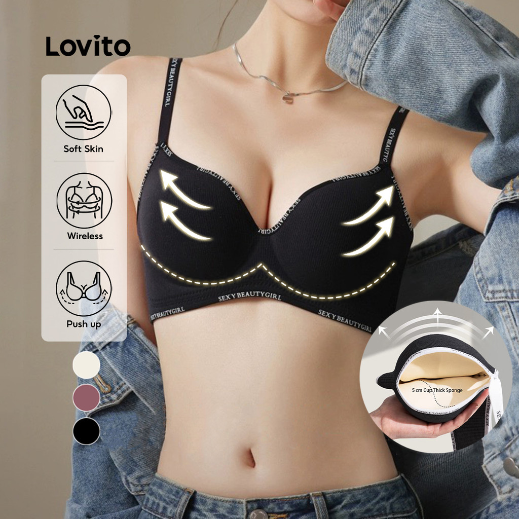 Lovito Bralette Sexy Pele Macia Sem Fio Push Up 5 Cm Copa Esponja Grossa Bralette Verão Bralette Mulheres Lna104005 em Oferta na Shopee