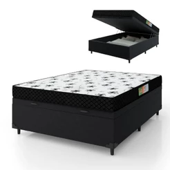 Cama Box Baú Casal Colchão Espuma 138x188cm Preto