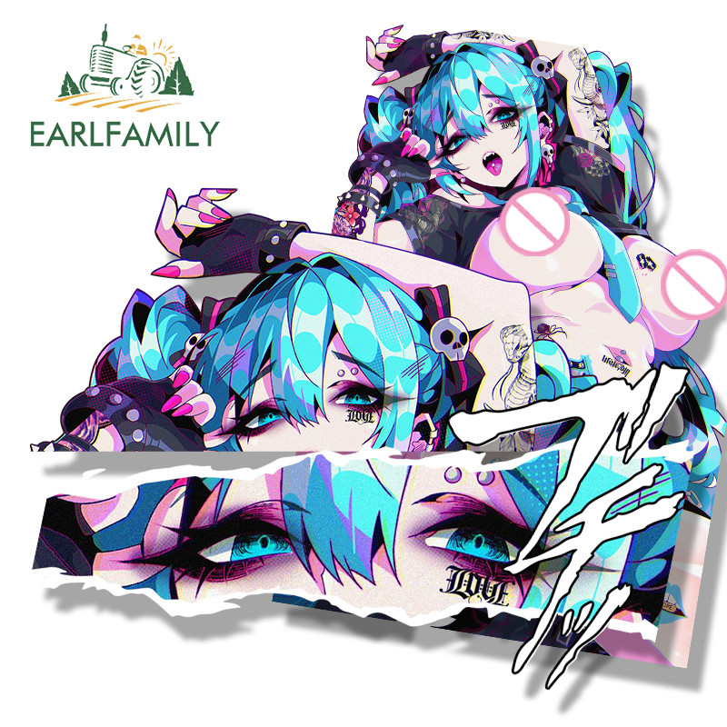 EARLFAMILY Punk Miku Fanart Adesivo De Carro Chibi Cabeça Grande Decalque De Vinil Estilo JDM Peeker Racing Graffiti Tap