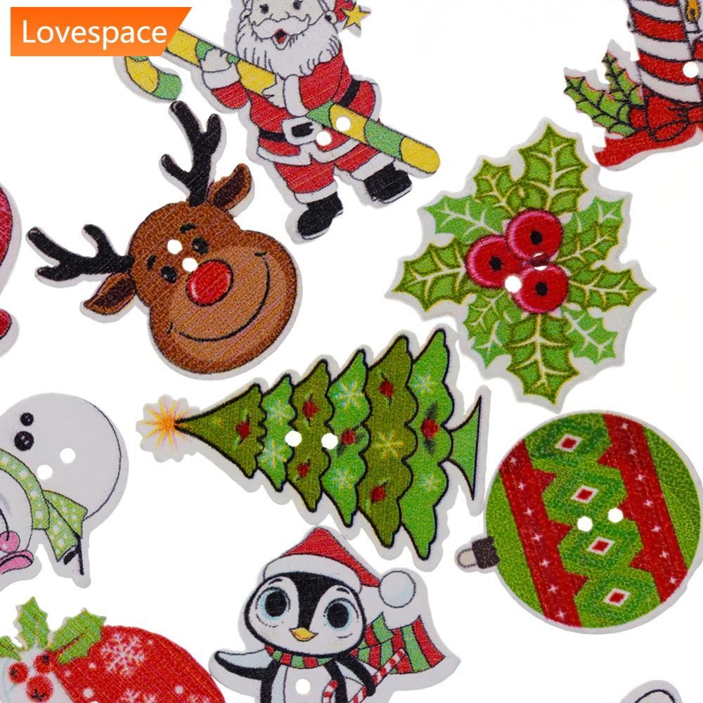 LS-STORE 50 Peças DIY 2 Furos Botões De Madeira Natal Desenho Animado Costura Scrapbooking G8Q9
