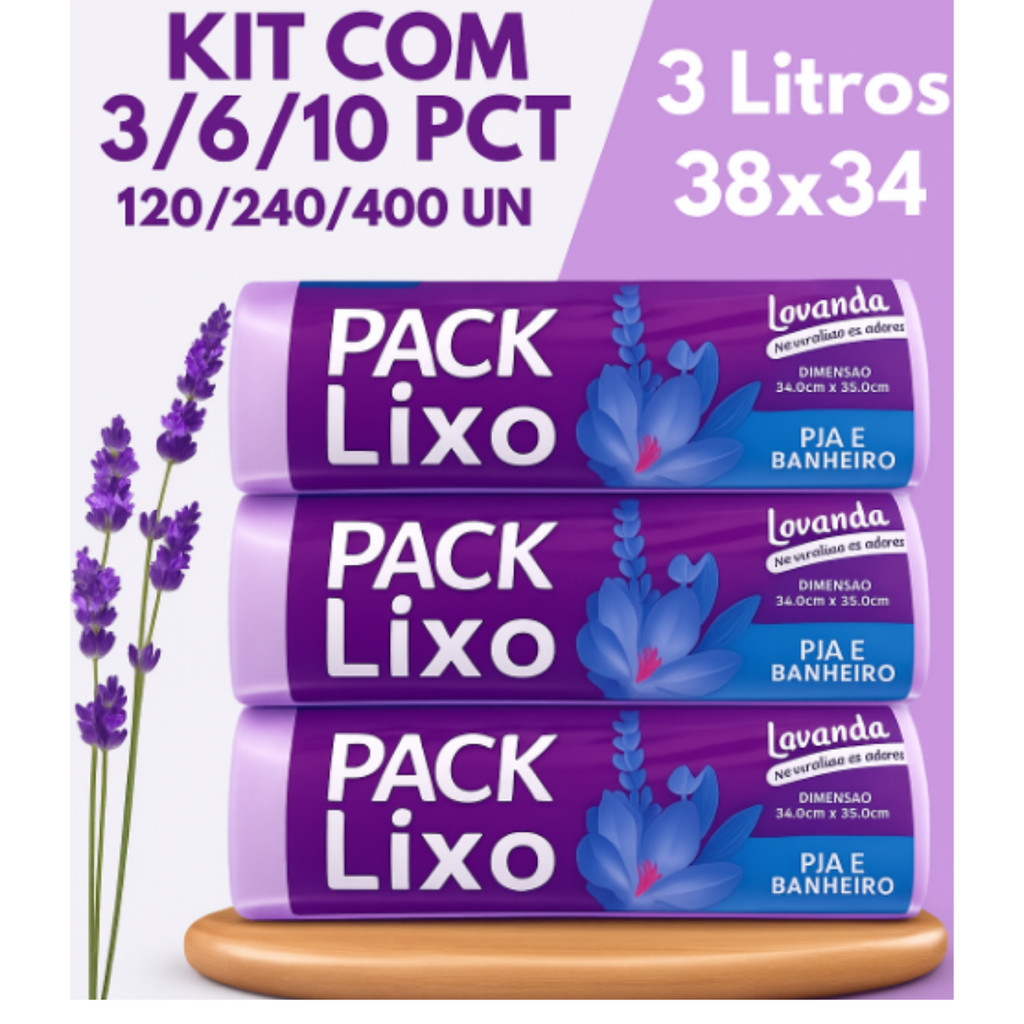 Kit 3/6/10 Sacos De Lixo Pequeno 3 Litros 40/120/240/400un Perfumado Lavanda Neutraliza Od...