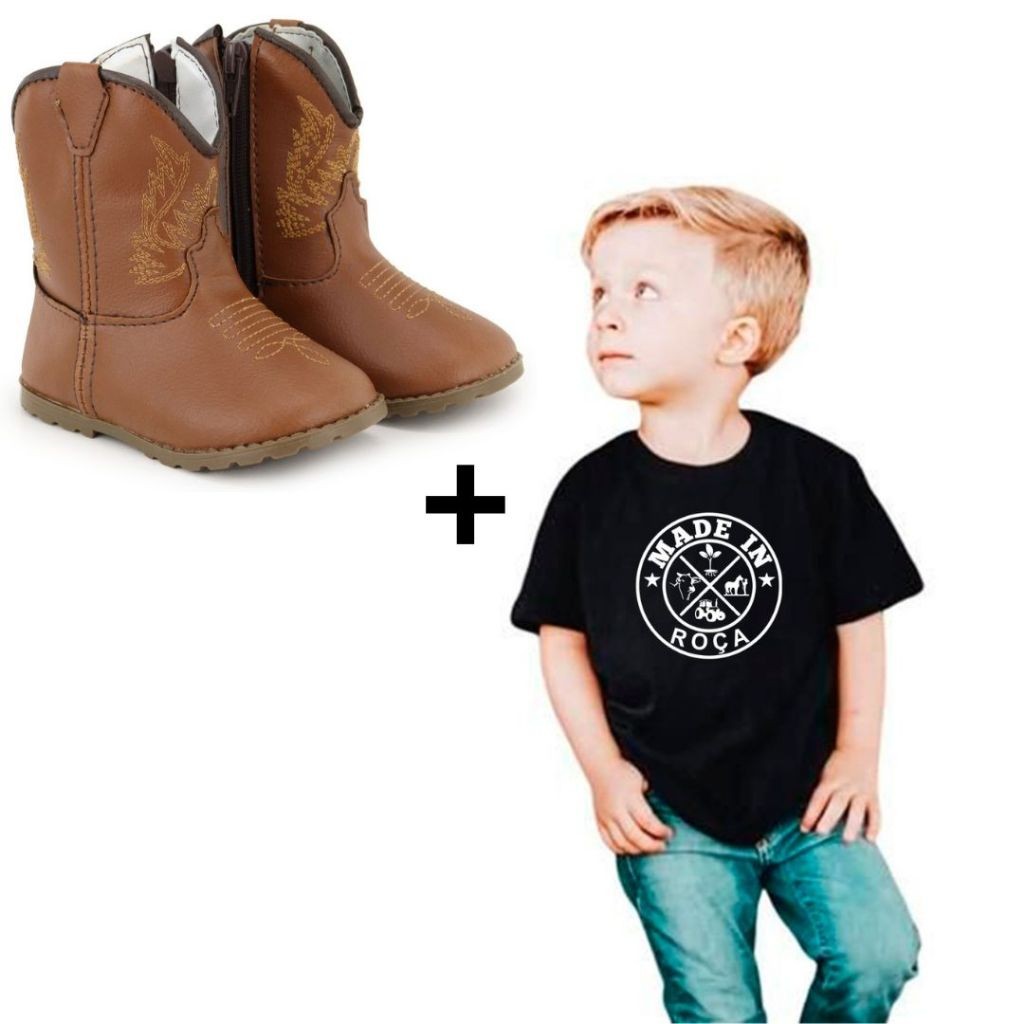 Kit Botinha Texana Infantil Festa Junina + Camiseta Made In Roça Tamanho 02 Lançamento em Oferta na Shopee