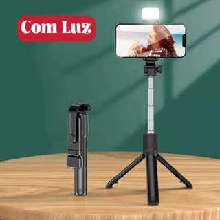 Bastão Pau de selfie Tripé Retrátil Com Luz LED Controle Bluetooth Celular em Oferta na Shopee