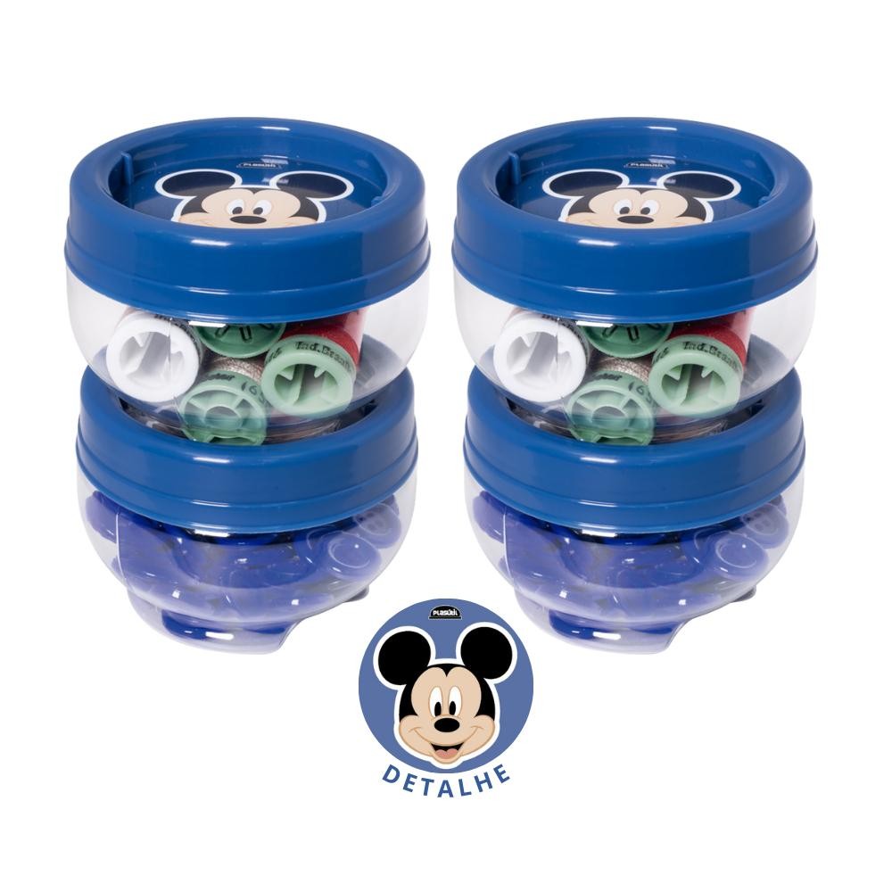Kit 4 Organizadores Mickey Azul Empilháveis Gire e Trave Disney Plasútil em Oferta na Shopee