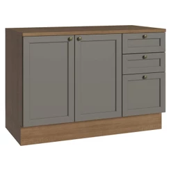 Balcão de Cozinha 120 cm 2 Portas 3 Gavetas Rustic/Cinza Vik Madesa