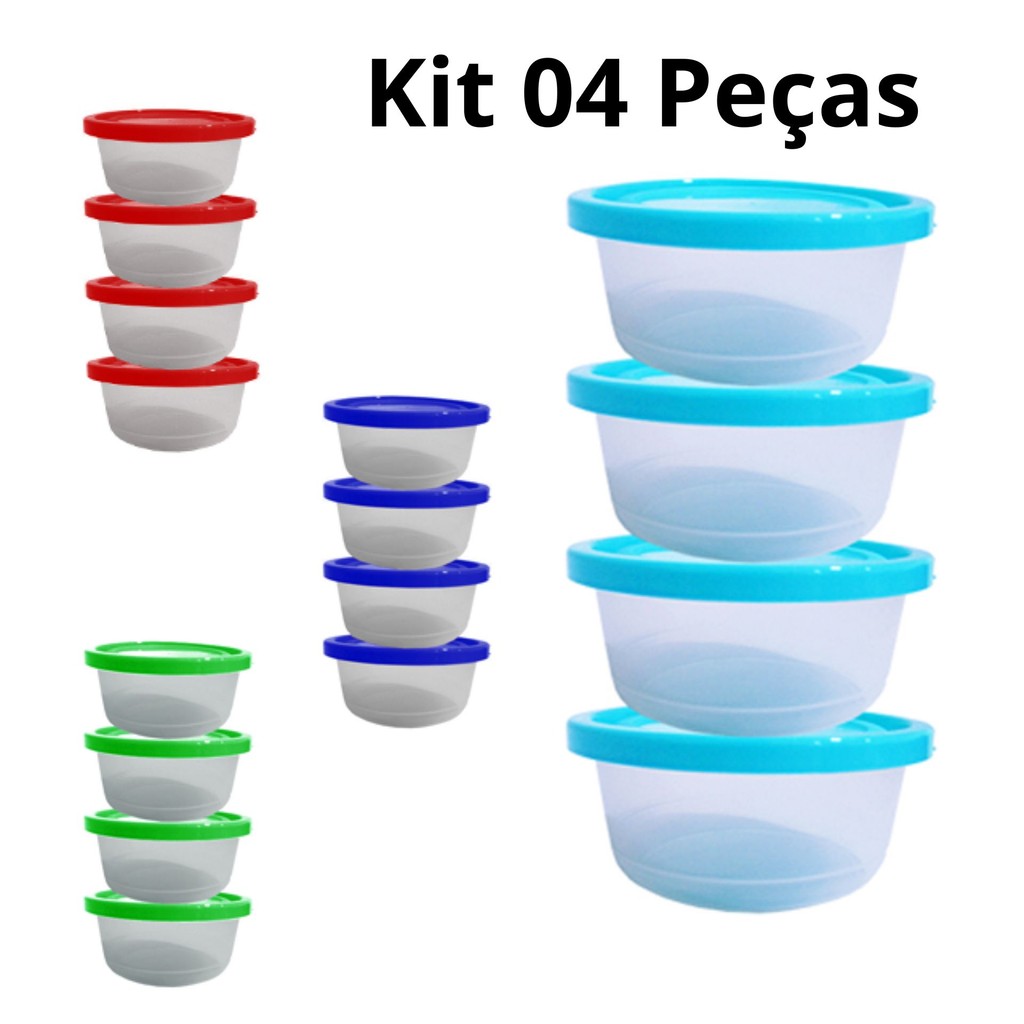 Potinhos de Plástico Redondo com Tampa 4 Peças 270ml em Oferta na Shopee