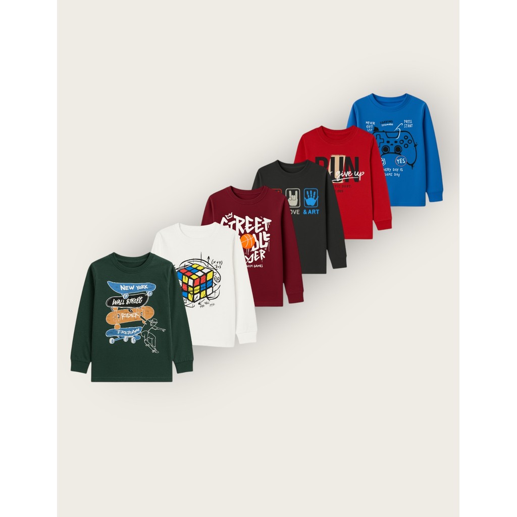 Kit Atacado 10 Camisetas Juvenil Manga Longa Para Menino Algodão Estampas Variadas