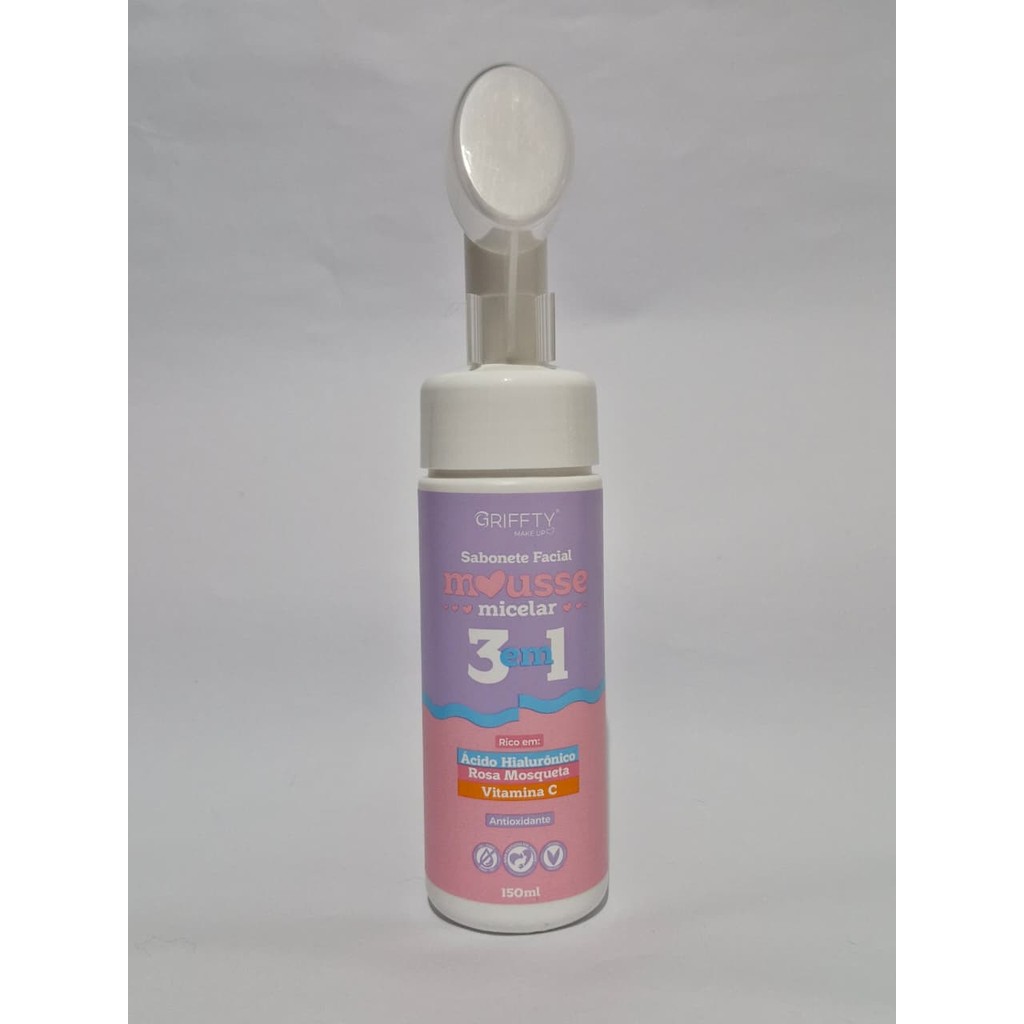 Mousse Sabonete Facial Mousse Micelar 3 em 1 Ácido Hialurônico, Vitamina C Rosa Mosqueta 150ml Griffty