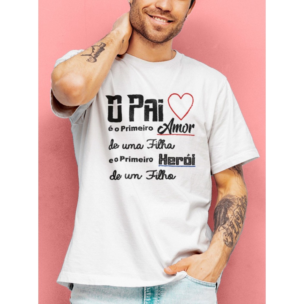 Camiseta Básica Dia dos Pais - Primeiro Amor e Primeiro Herói - No Sense