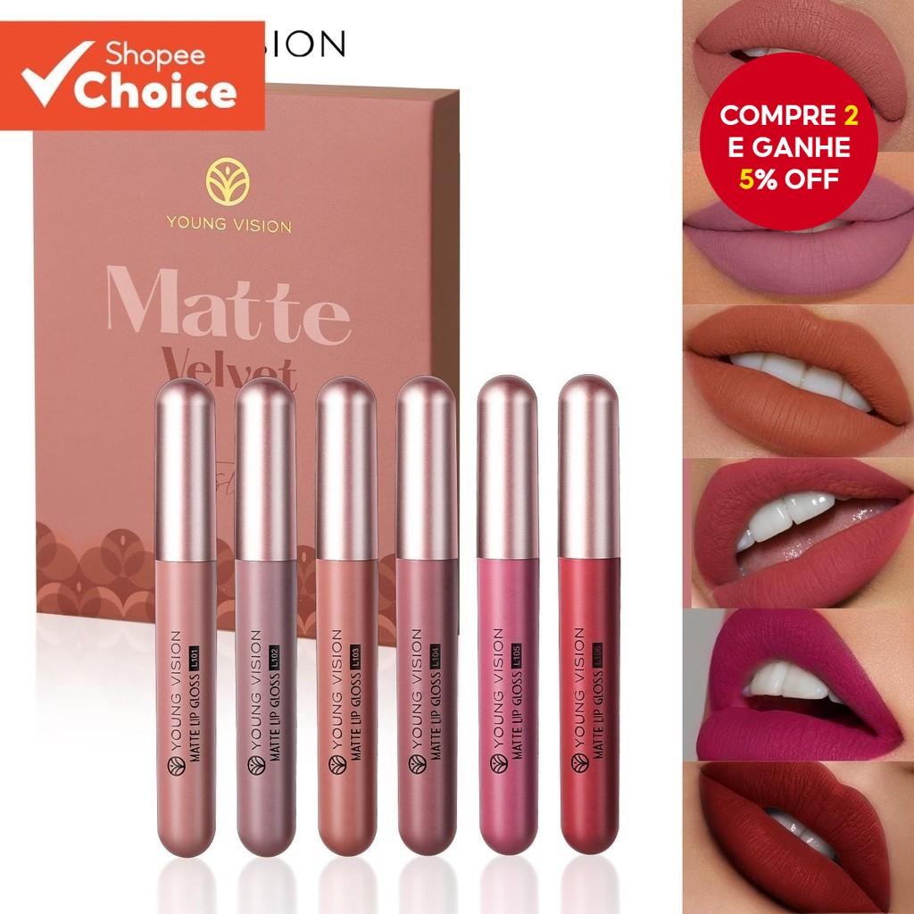 6 Conjunto de batom fosco Brilho labial fosco Veludo Brilho labial fosco à prova d'água Nã...